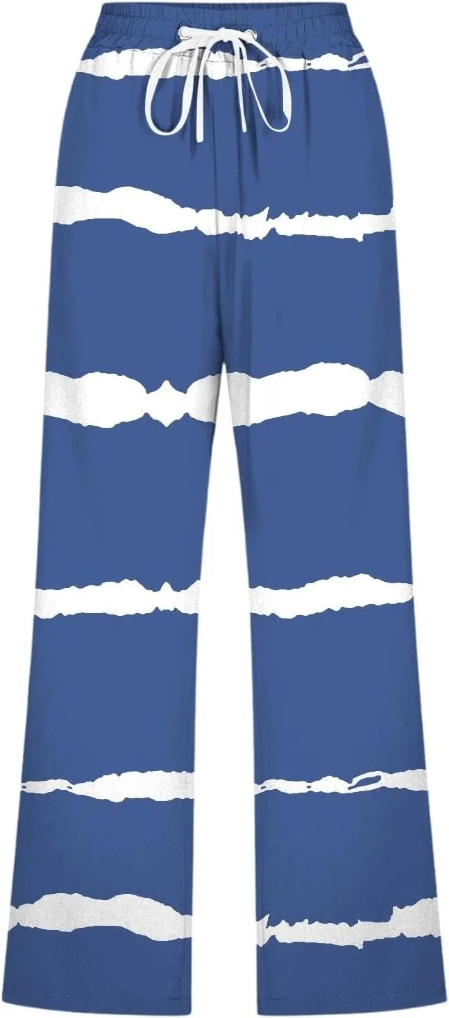 PTOLOCIF Womens Cotton Linen Pants Drawstring Back Elastic Waist Pants High Waist Casual Lounge Trousers with Pockets