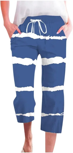 PTOLOCIF Womens Cotton Linen Pants Drawstring Back Elastic Waist Pants High Waist Casual Lounge Trousers with Pockets