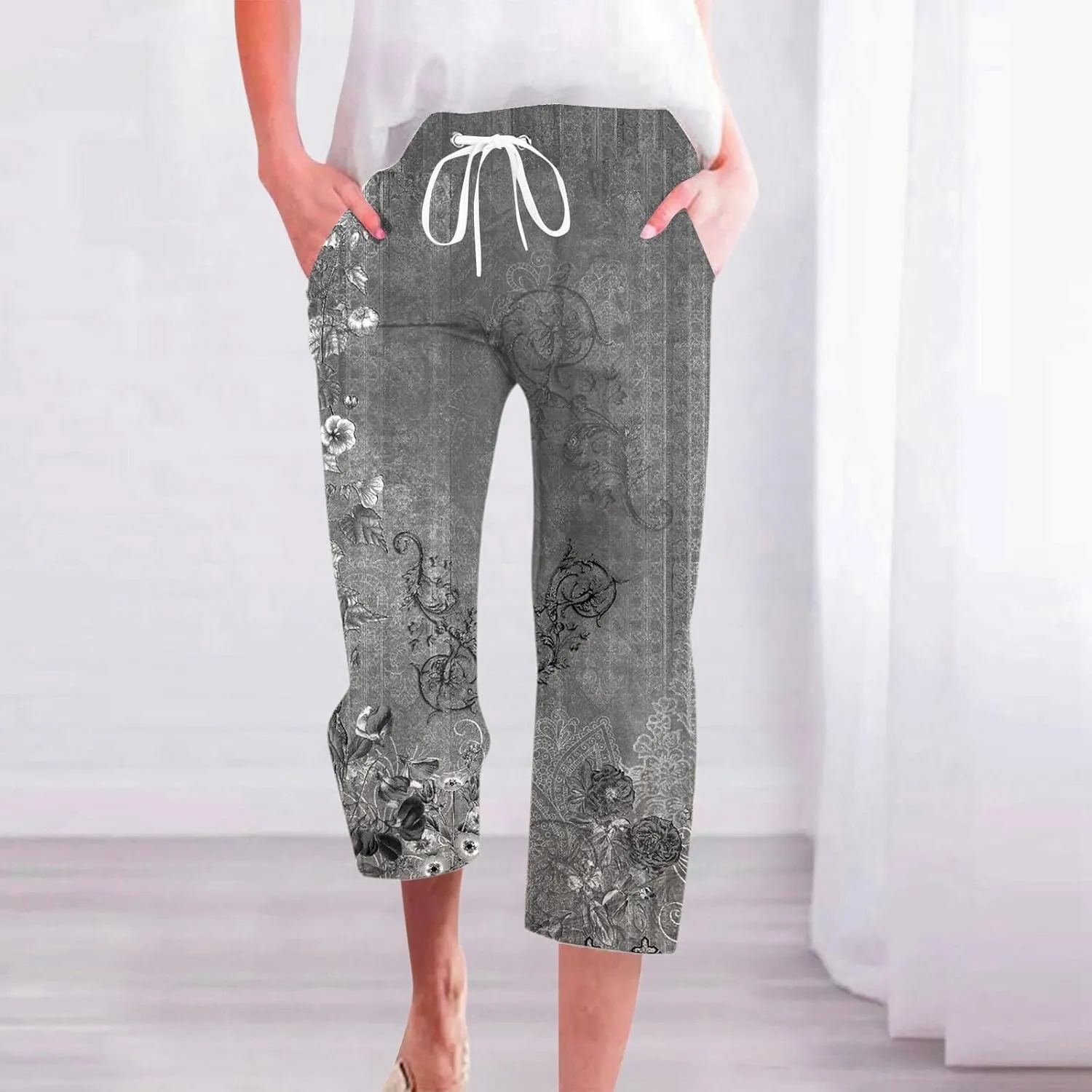 PTOLOCIF Women's Cotton Linen Pants High Waisted Long Palazzo Pants Wide Leg Cotton Linen Lounge Pant Trousers with Pockets