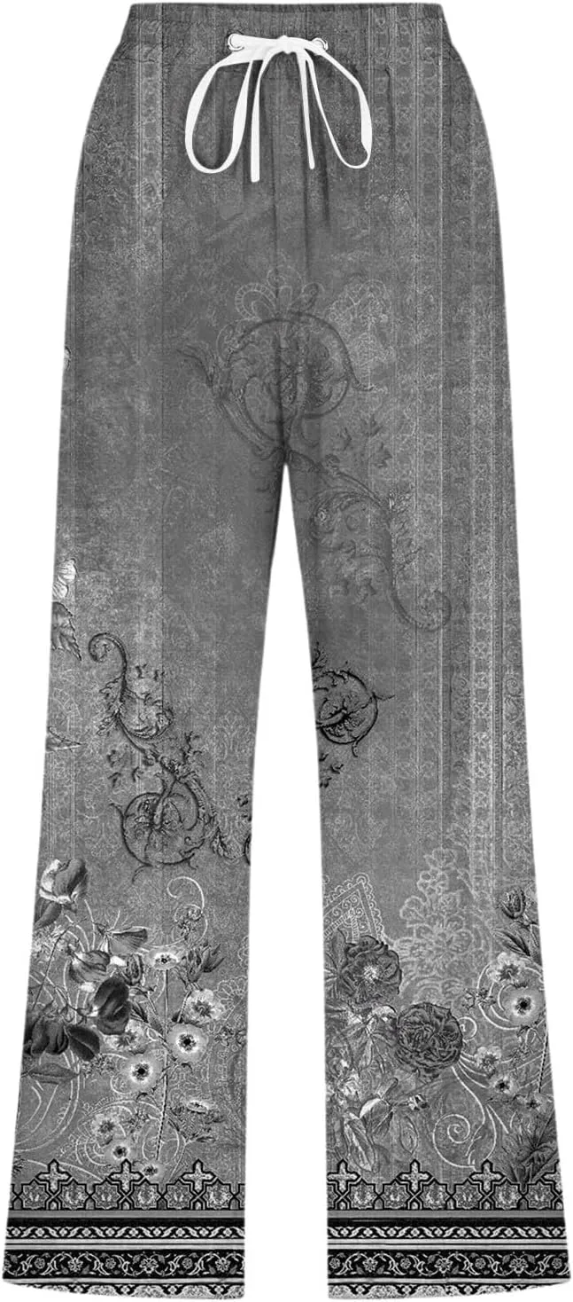 PTOLOCIF Women's Cotton Linen Pants High Waisted Long Palazzo Pants Wide Leg Cotton Linen Lounge Pant Trousers with Pockets