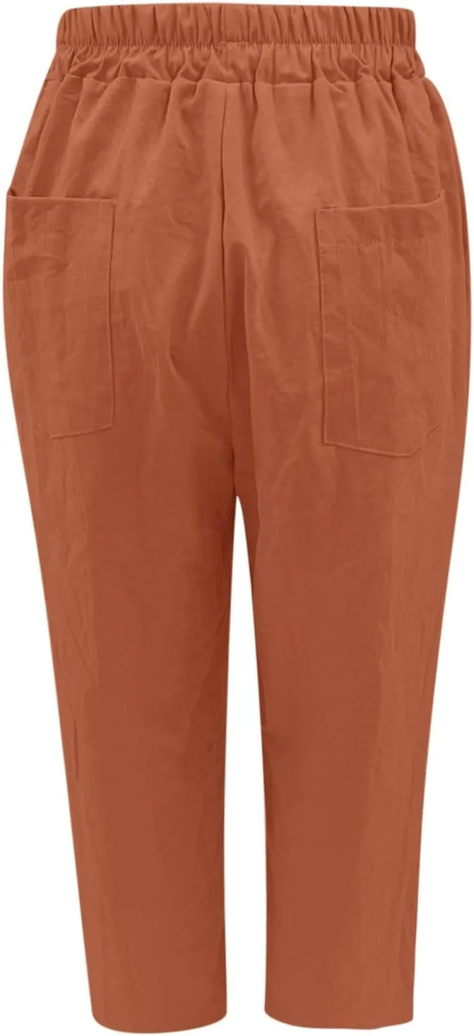 PTOLOCIF Women's Cotton Linen Pants Wide Leg Pants Casual Loose Drawstring Pant Summer Palazzo Harem Trousers with Pockets