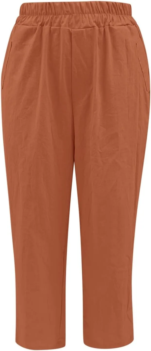 PTOLOCIF Women's Cotton Linen Pants Wide Leg Pants Casual Loose Drawstring Pant Summer Palazzo Harem Trousers with Pockets