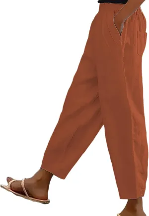 PTOLOCIF Women's Cotton Linen Pants Wide Leg Pants Casual Loose Drawstring Pant Summer Palazzo Harem Trousers with Pockets