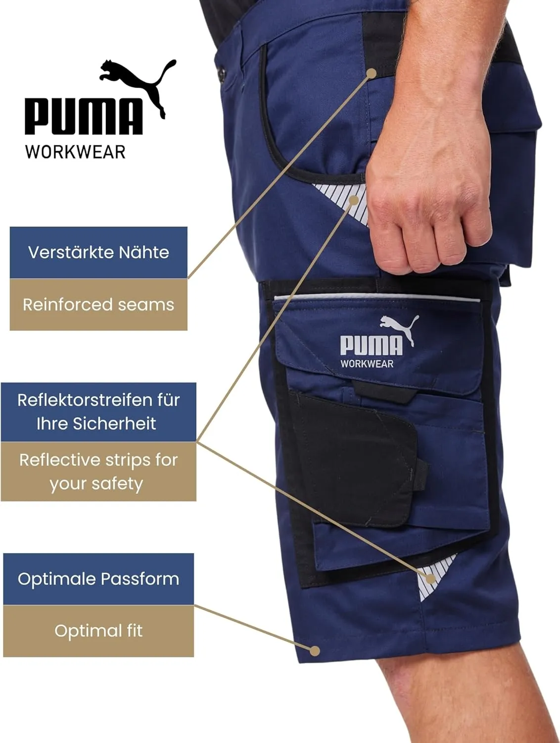 PUMA Workwear Shorts Men - Precision X - Outdoor Multi-Pocket Cargo Shorts - Lightweight, Durable and Reinforced Mens Shorts