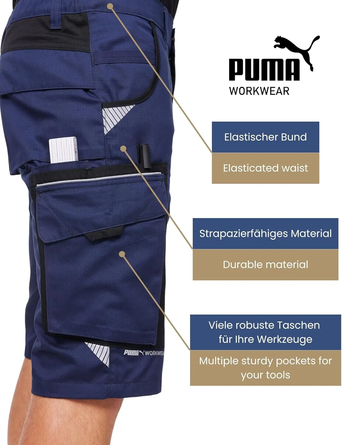 PUMA Workwear Shorts Men - Precision X - Outdoor Multi-Pocket Cargo Shorts - Lightweight, Durable and Reinforced Mens Shorts