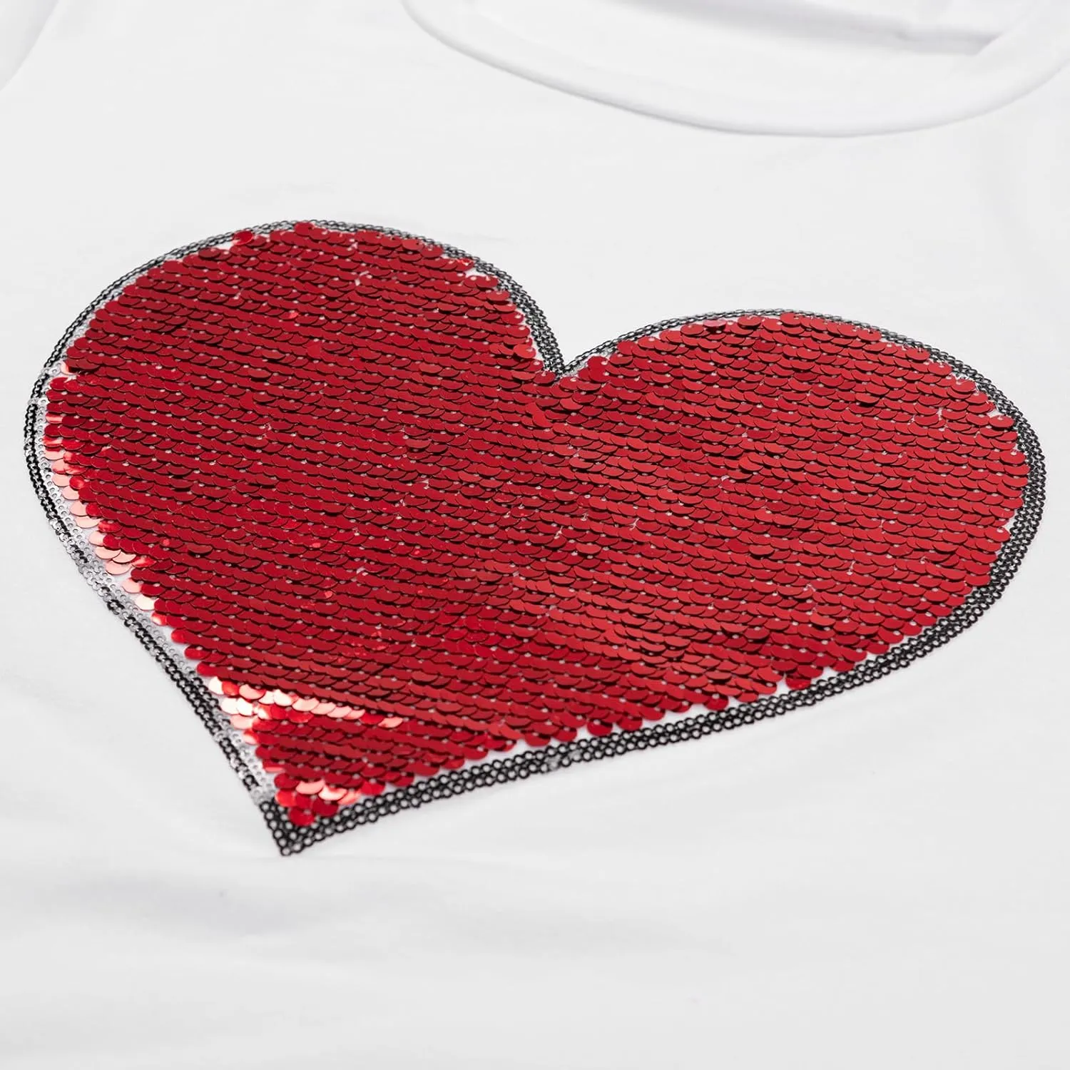 Qbily Women's Sequins Heart Sweatshirt Casual Casual Long Sleeve Crew Round Valentines Day Pullover Tops