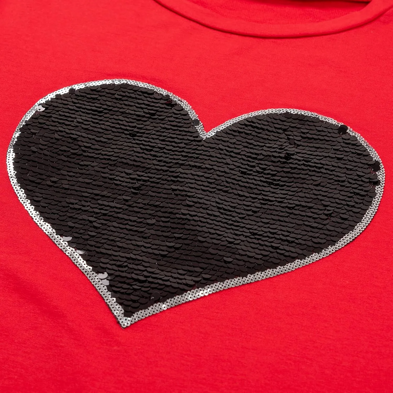 Qbily Women's Sequins Heart Sweatshirt Casual Casual Long Sleeve Crew Round Valentines Day Pullover Tops