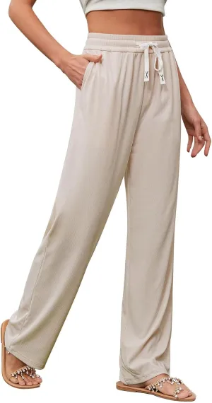 QIANXIZHAN Women's Work Pants, Wide Leg Lounge Pants Pajama Boho Casual Workout Sweatpants Joggers New