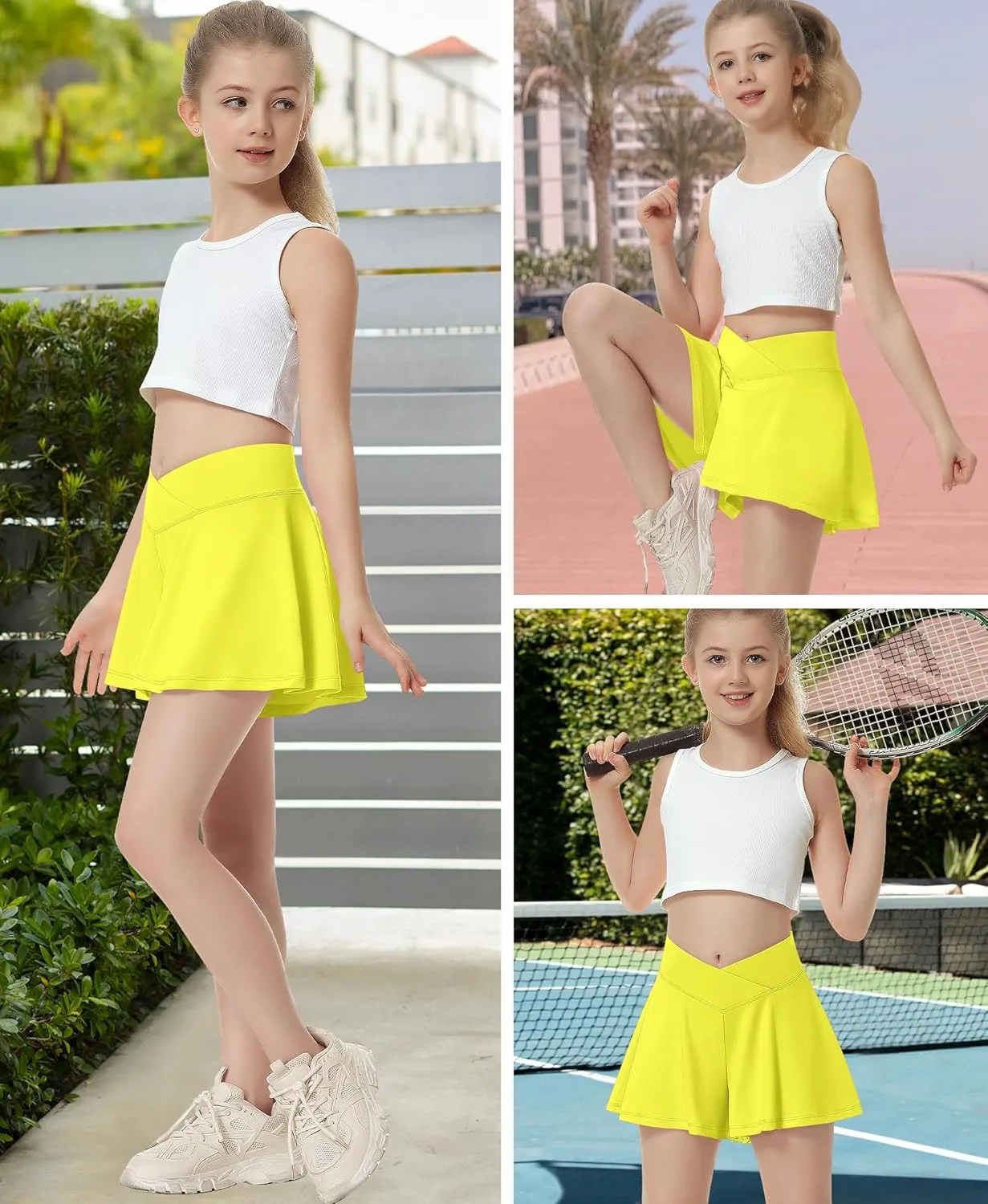 QooNoo Girls Athletic Shorts Flowy Running Shorts with Pockets V Crossover 2 in 1 Girls Tennis Shorts Butterfly Skorts
