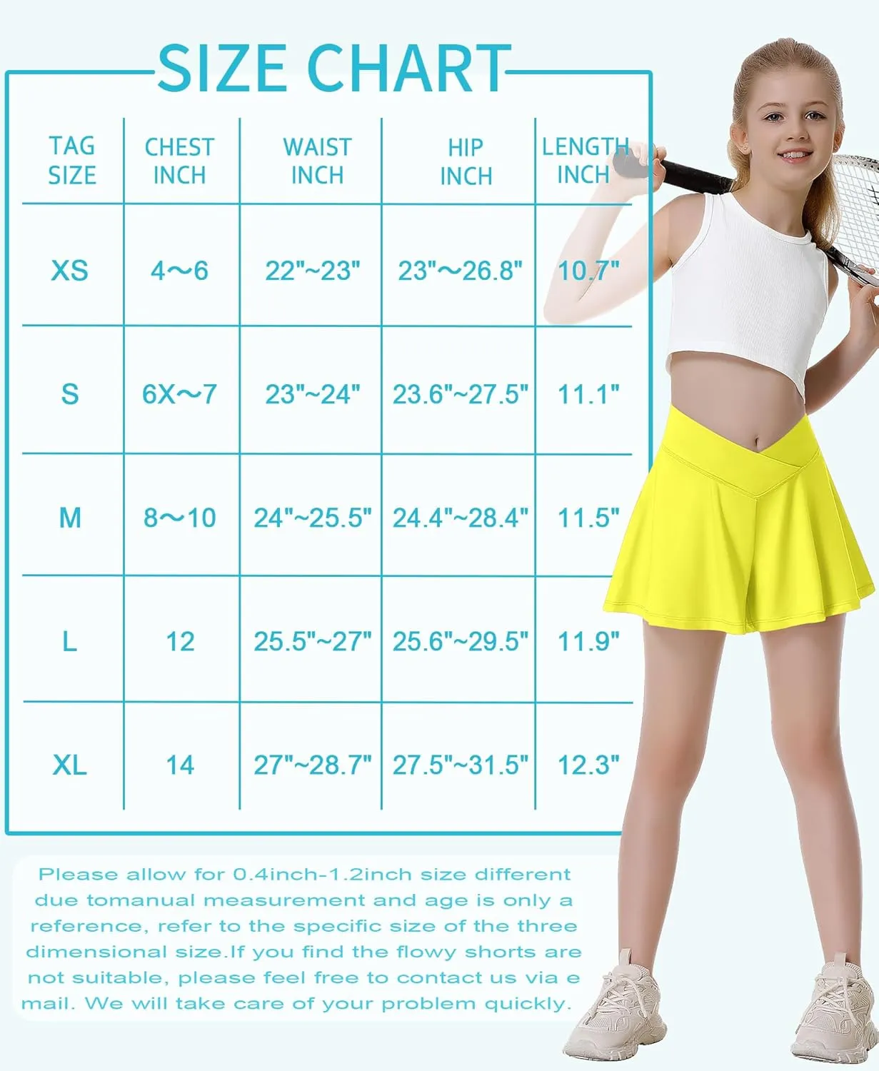 QooNoo Girls Athletic Shorts Flowy Running Shorts with Pockets V Crossover 2 in 1 Girls Tennis Shorts Butterfly Skorts