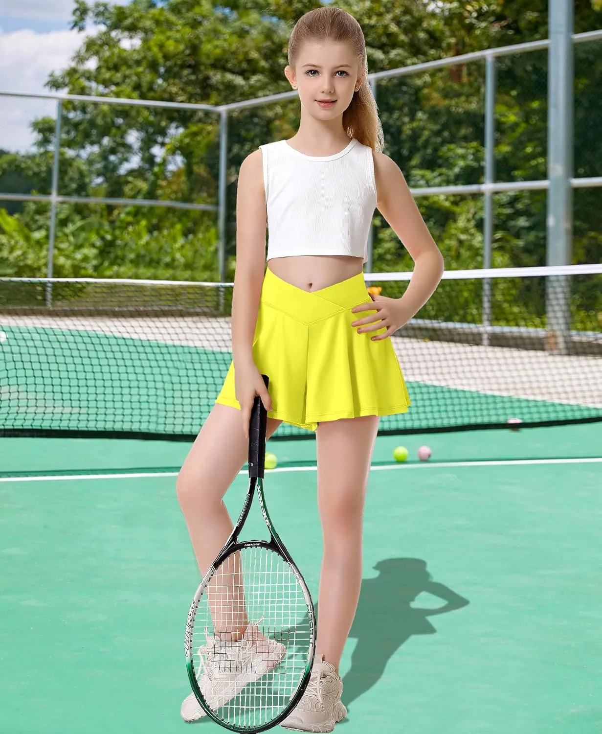 QooNoo Girls Athletic Shorts Flowy Running Shorts with Pockets V Crossover 2 in 1 Girls Tennis Shorts Butterfly Skorts