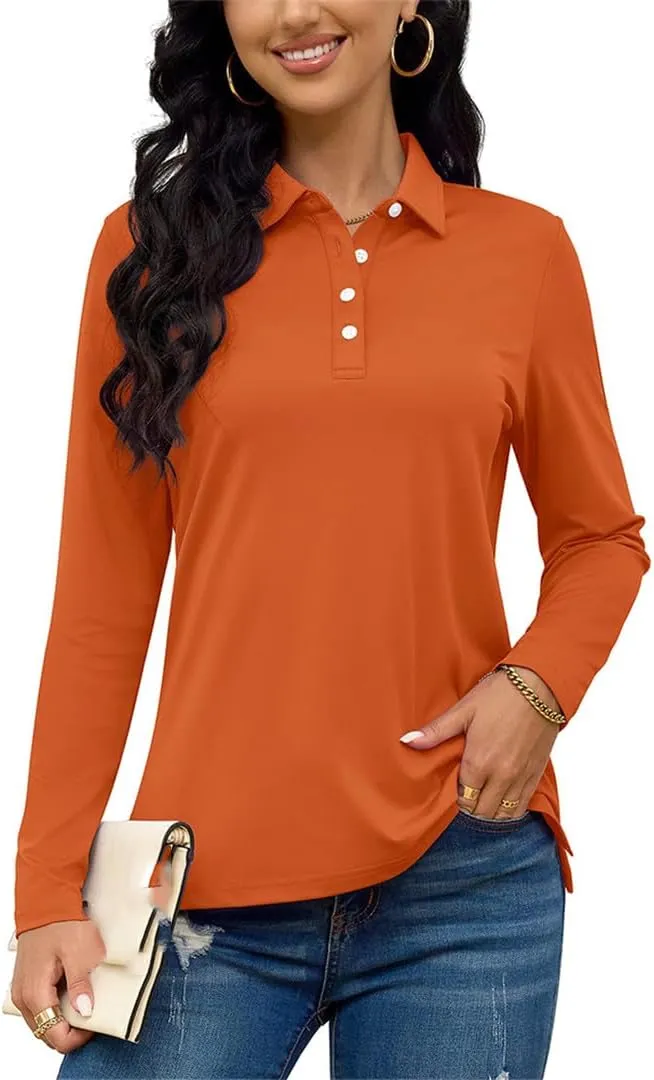 Quick Dry Summer Golf Polo Shirts Womens Long Sleeve Button Down Polo Shirts Hiking Trainning Tshirts