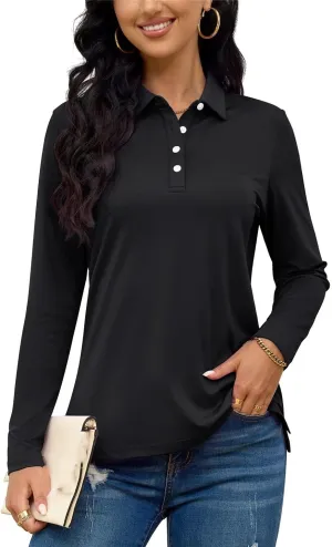 Quick Dry Summer Golf Polo Shirts Womens Long Sleeve Button Down Polo Shirts Hiking Trainning Tshirts