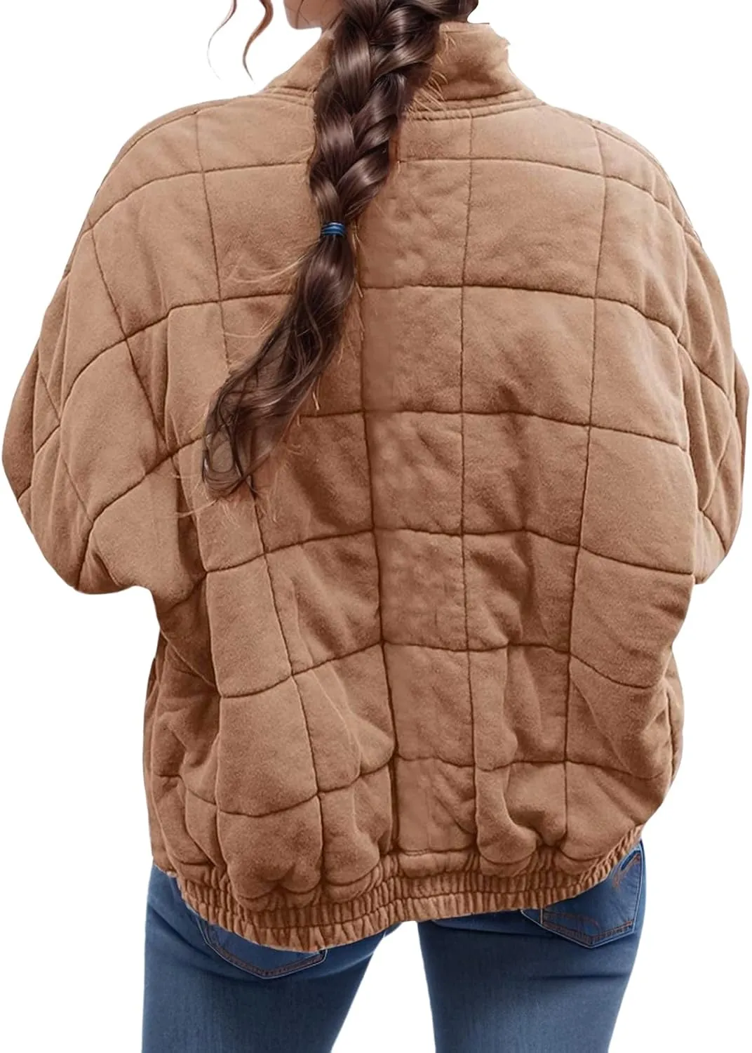 Quilted Jackets for Women Lightweight Puffer Jacket Dolman Long Sleeve Zip Up Padded Jacket Down Winter Coat Outwear