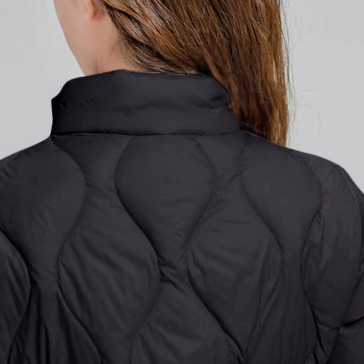 Quilted Lightweight Jacket for Women Plus Size Short Puffer Coats Stand Collar Zip Up Warm Down Jacket Fall Winter