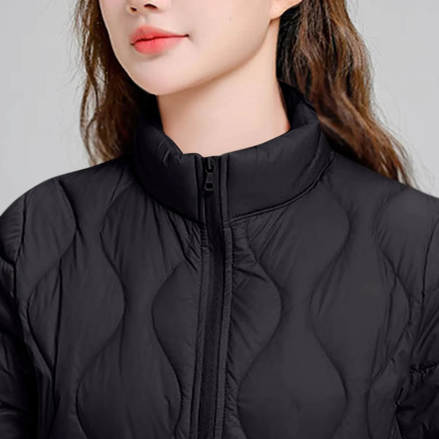 Quilted Lightweight Jacket for Women Plus Size Short Puffer Coats Stand Collar Zip Up Warm Down Jacket Fall Winter