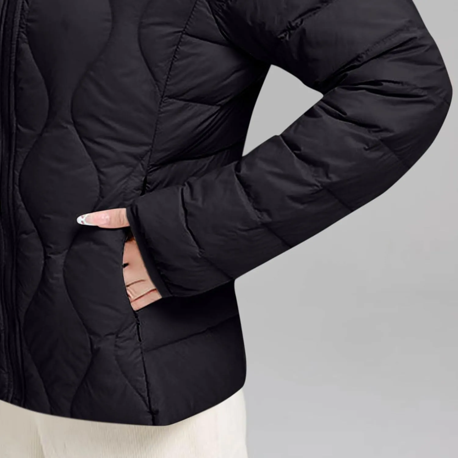 Quilted Lightweight Jacket for Women Plus Size Short Puffer Coats Stand Collar Zip Up Warm Down Jacket Fall Winter