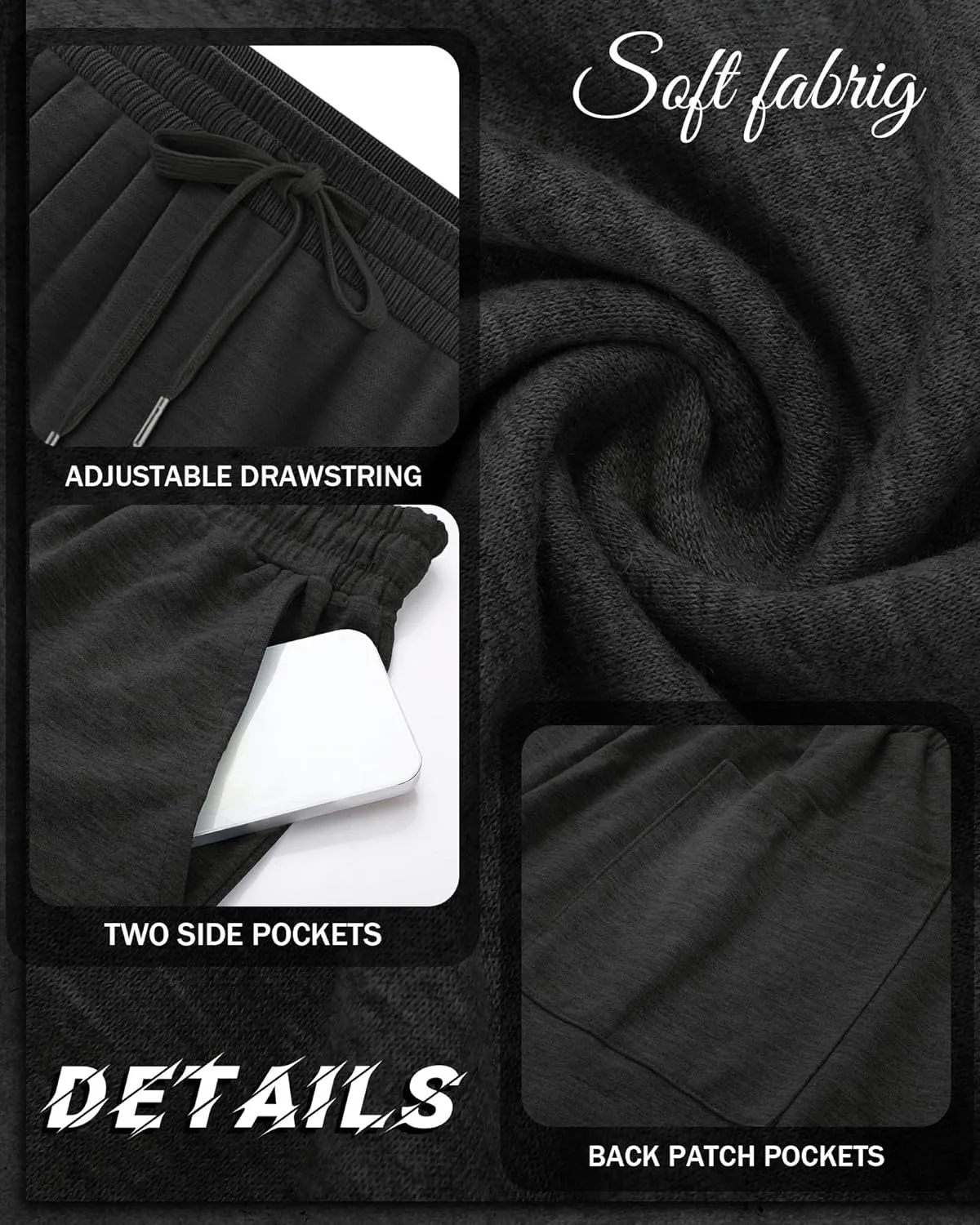 Riyiper 3 Pack Men's Bermuda Athletic Shorts Cotton Casual High Waist Shorts with Pockets Drawstring Knee Length Shorts