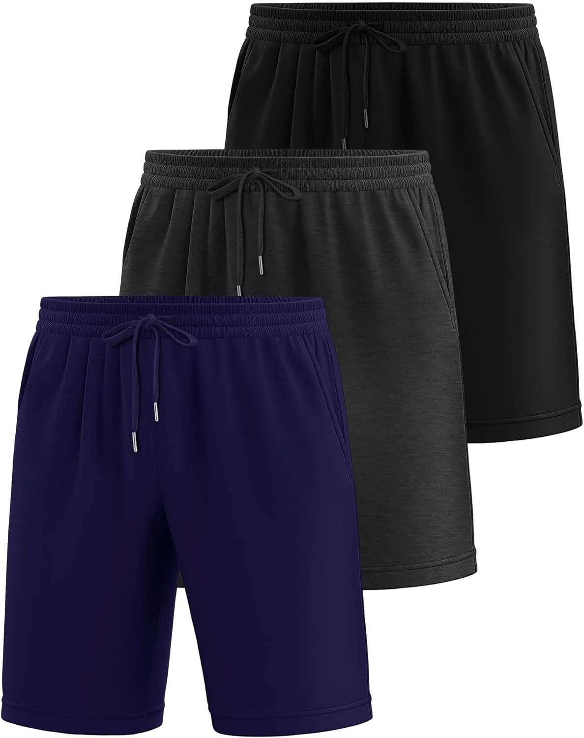 Riyiper 3 Pack Men's Bermuda Athletic Shorts Cotton Casual High Waist Shorts with Pockets Drawstring Knee Length Shorts