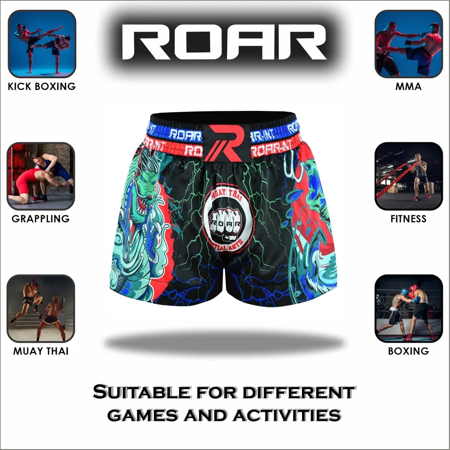 ROAR-INT Kid's Muay Thai Shorts Martial Arts MMA Kickboxing Shorts for Boys Girls Boxing Trunks Shorts