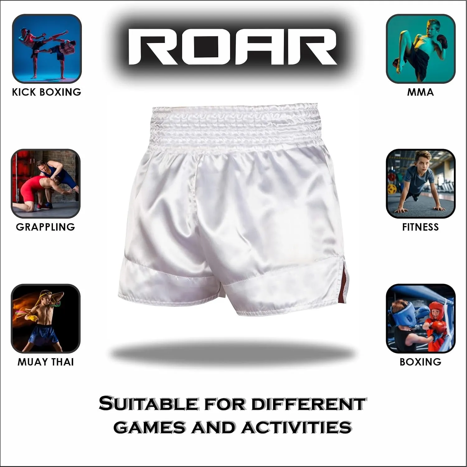 ROAR-INT Kid's Muay Thai Shorts Martial Arts MMA Kickboxing Shorts for Boys Girls Boxing Trunks Shorts