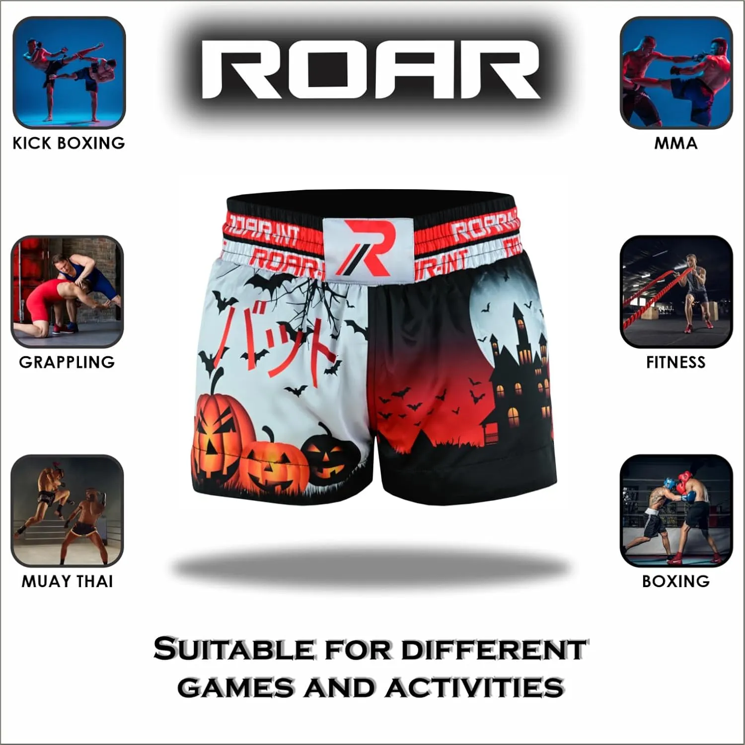 ROAR-INT Kid's Muay Thai Shorts Martial Arts MMA Kickboxing Shorts for Boys Girls Boxing Trunks Shorts