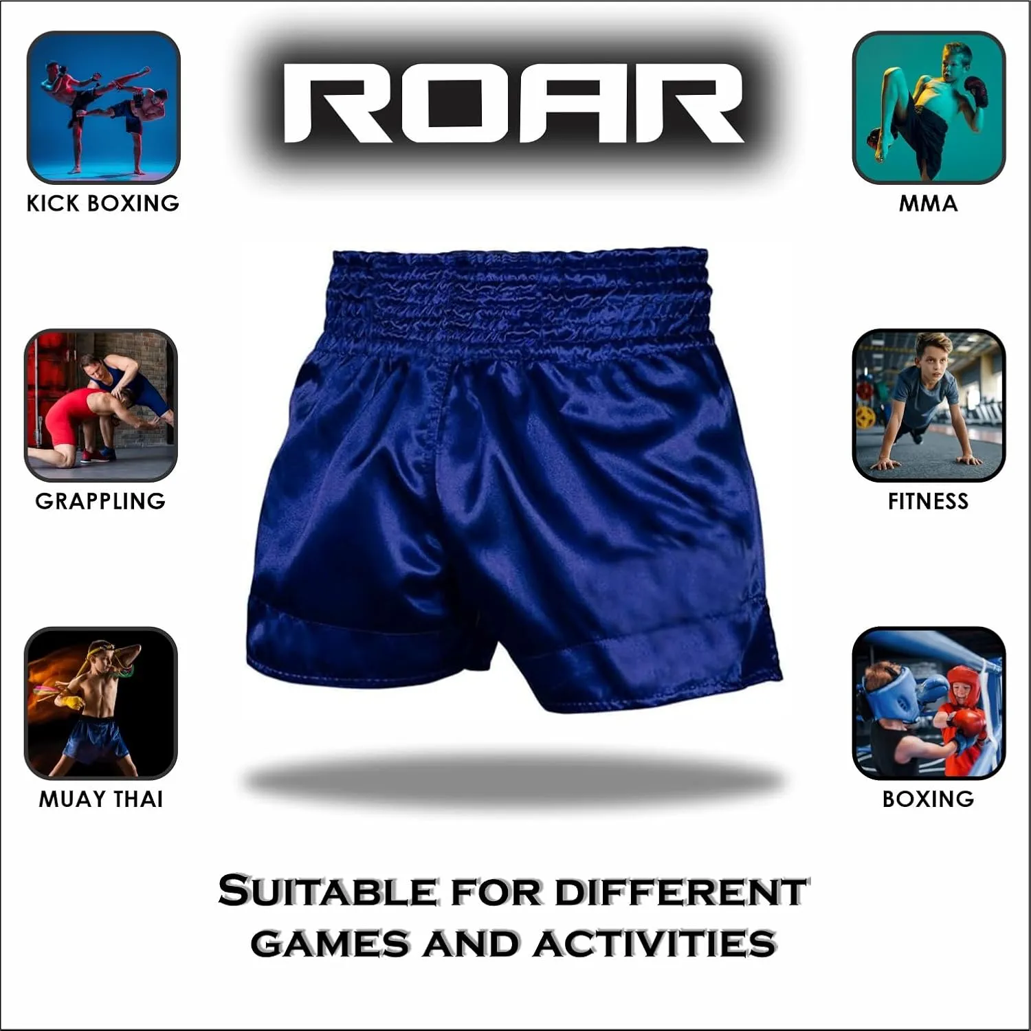 ROAR-INT Kid's Muay Thai Shorts Martial Arts MMA Kickboxing Shorts for Boys Girls Boxing Trunks Shorts