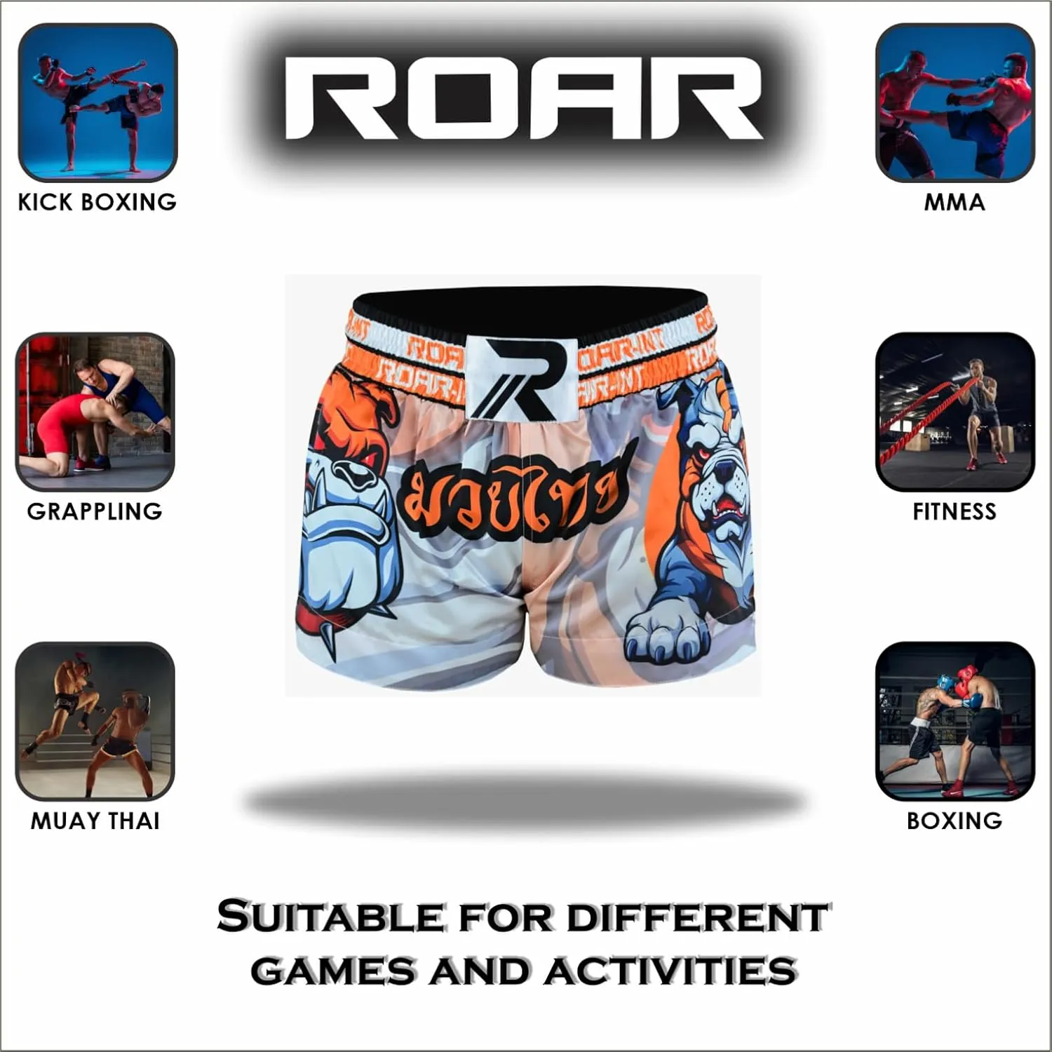 ROAR-INT Kid's Muay Thai Shorts Martial Arts MMA Kickboxing Shorts for Boys Girls Boxing Trunks Shorts