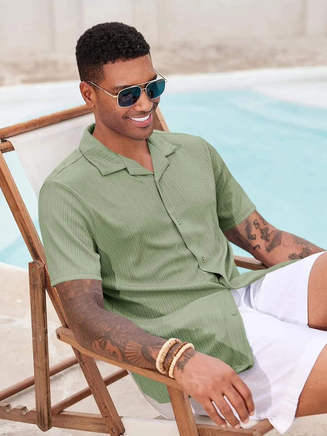 Runcati Mens Casual Button Down Shirts Short Sleeve Cuban Collar Textured Shirt Beach Summer Stretch Tops