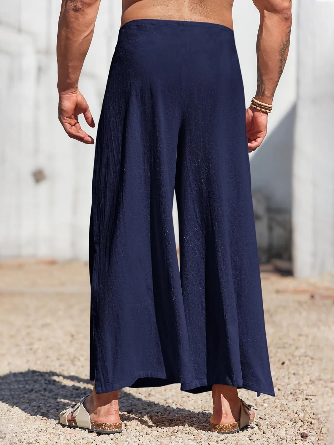 Runcati Mens Linen Wrap Pants Thai Fisherman Yoga Beach Hippie Lightweight Loose Fit Pants