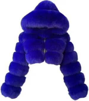 SACFOF Women Fluffy Faux Fur Coat Cropped Jacket Puffer Zip Up Winter Warm Fuzzy Teddy Hooded Outwear