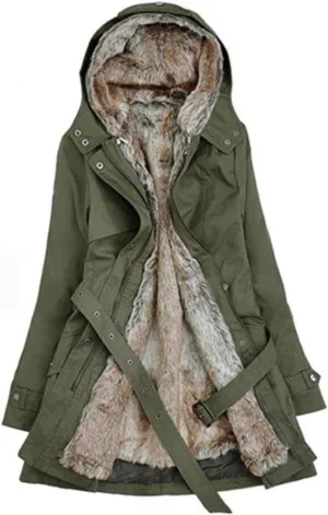 SACFOF Women's Thicken Fleece Sherpa Lined Parka Winter Warm Coat Hooded Faux Fur Down Jacket Puffer Overcoat