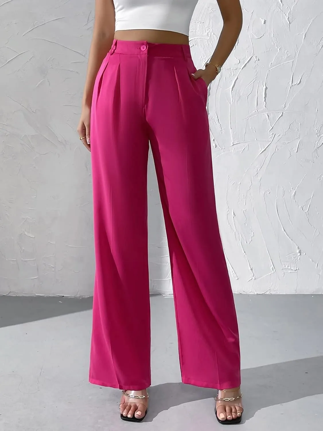 SECOLI Women Causal High Waist Wide Leg Pants High Waist Wide Leg Pants