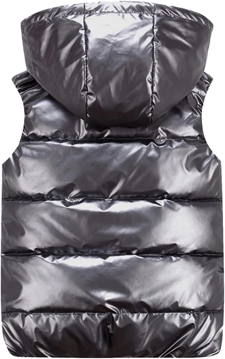 SeekMe Women's Hooded Shiny Insulated Puffer Vest Sleeveless Down Puffer Jacket