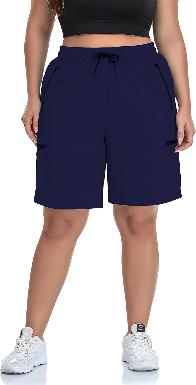 SEKINO Women's Plus Size Hiking Cargo Shorts Lightweight Quick Dry Summer Shorts Athletic Outdoor Shorts Zippered Pockets