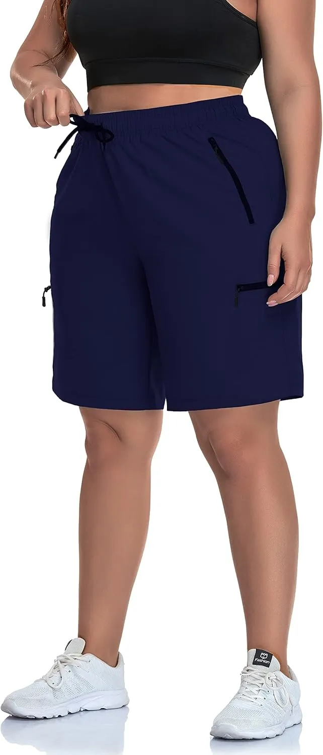 SEKINO Women's Plus Size Hiking Cargo Shorts Lightweight Quick Dry Summer Shorts Athletic Outdoor Shorts Zippered Pockets