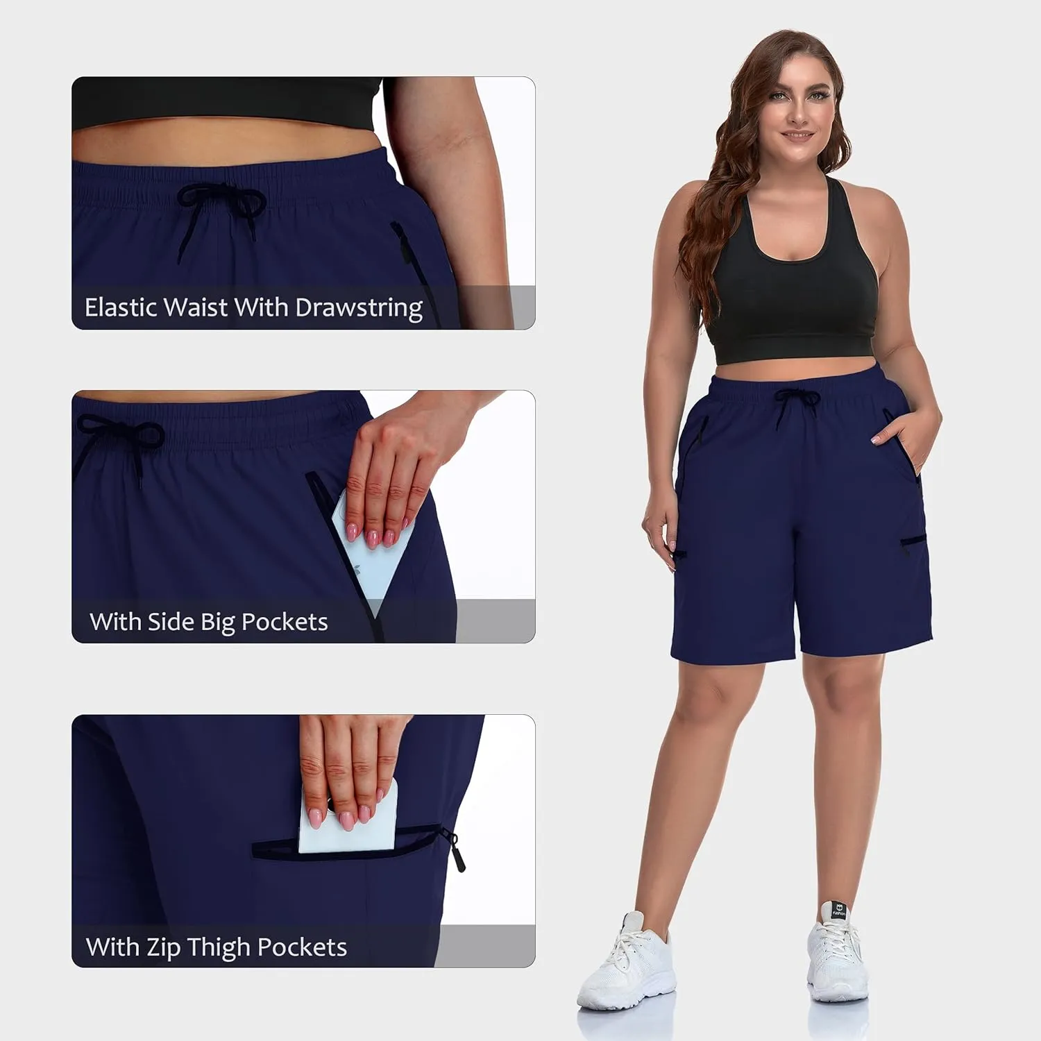 SEKINO Women's Plus Size Hiking Cargo Shorts Lightweight Quick Dry Summer Shorts Athletic Outdoor Shorts Zippered Pockets