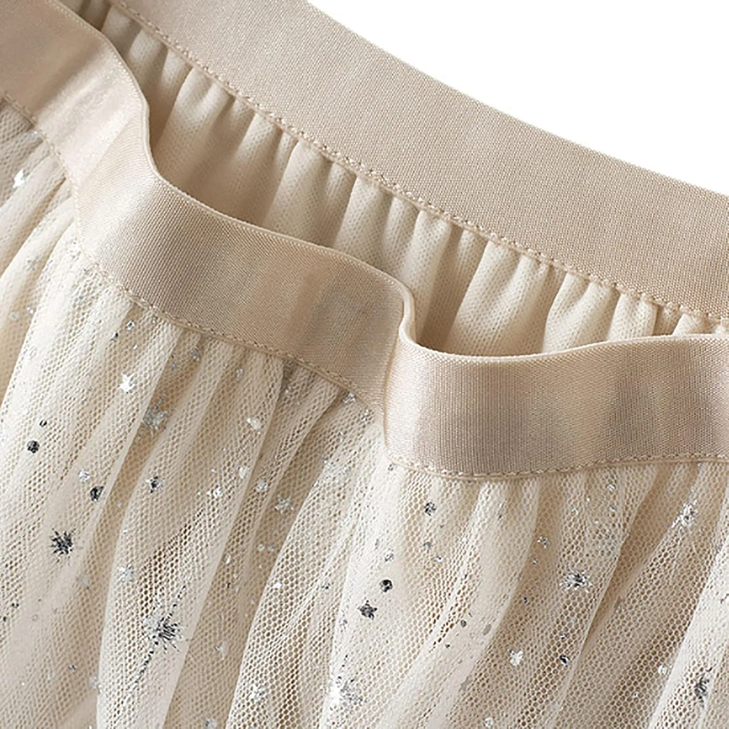Sequin Tulle Skirts for Women Midi Long Fairy Skirt Tutu A-Line Skirt Mesh Layered Elastic Waist Sparkly Petticoat