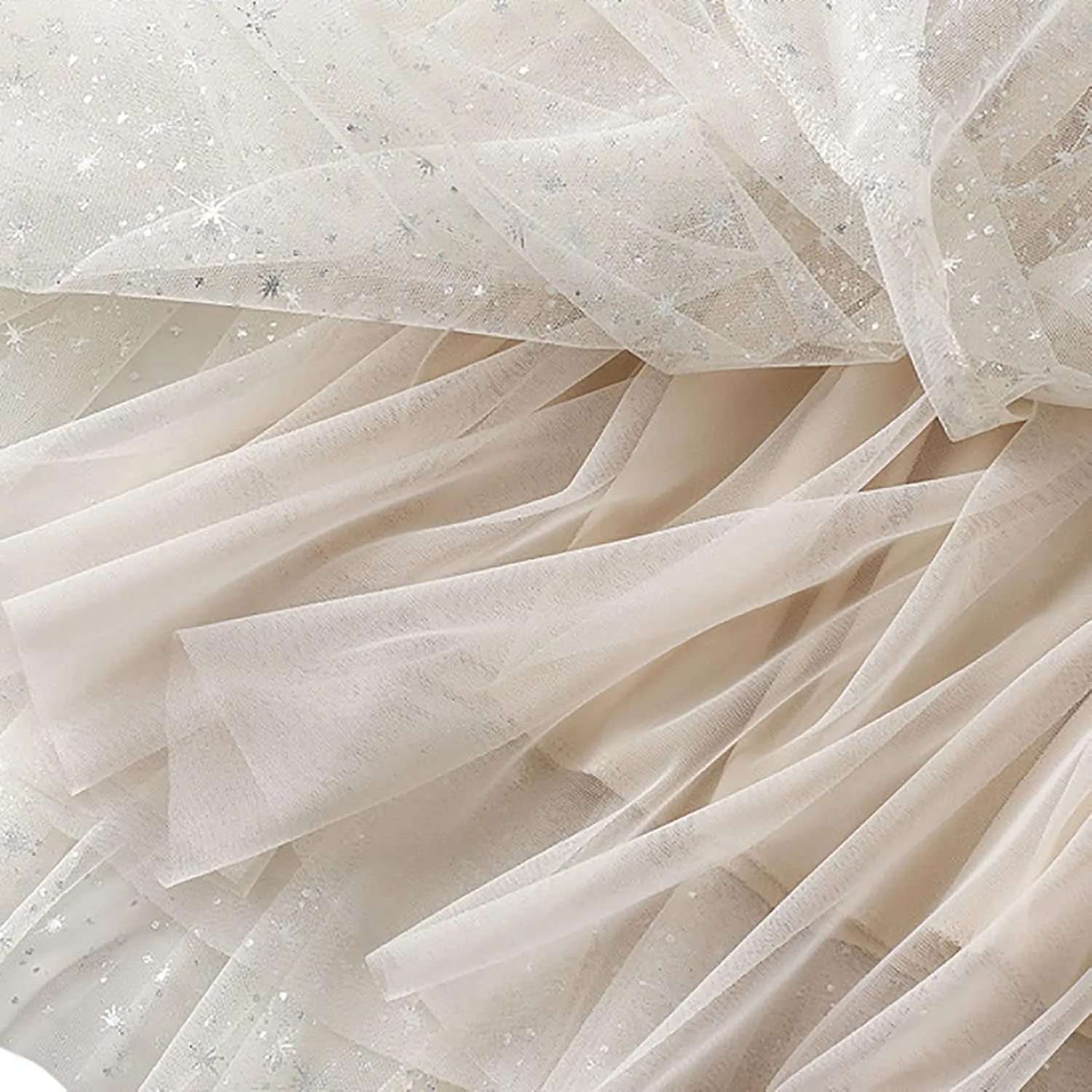 Sequin Tulle Skirts for Women Midi Long Fairy Skirt Tutu A-Line Skirt Mesh Layered Elastic Waist Sparkly Petticoat