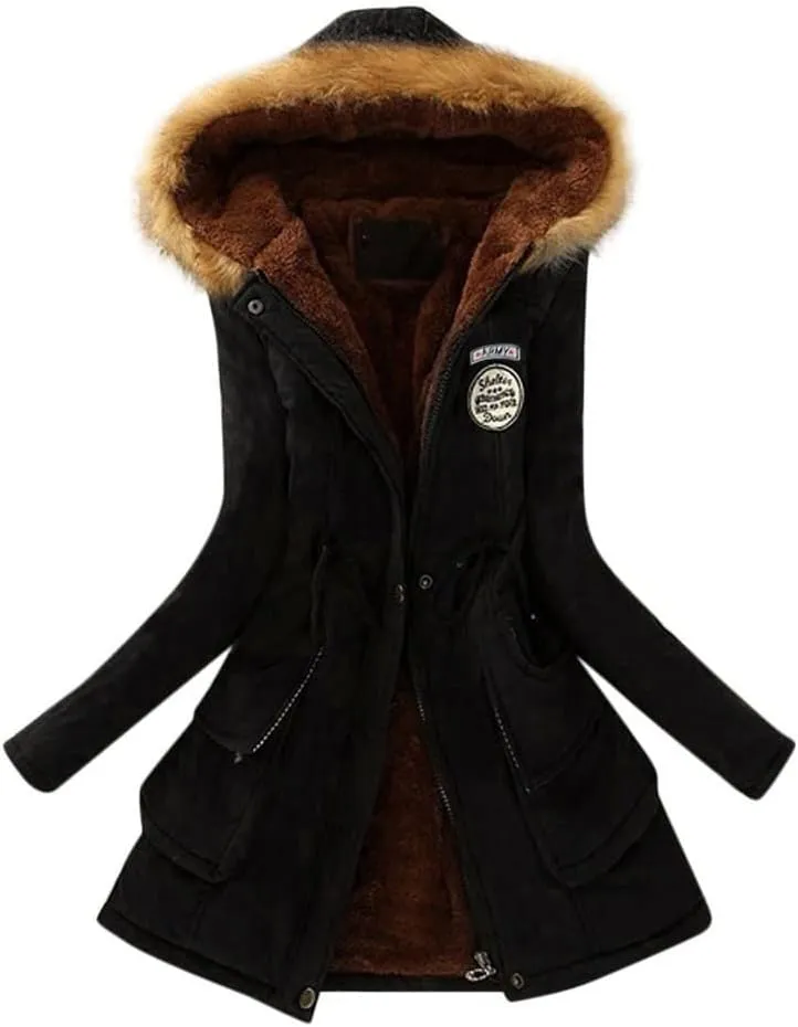 SGASY Women's Winter Coats Fleece Lined Zip Up Jacket Long Winter Warm Fuzzy Coat Windproof Hoodie Outwear with Pockets