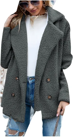 Sherpa Faux Fur Coat for Women Open Front Lapel Long Sleeve Sweater Blazer Fuzzy Teddy Fleece Jacket Winter Outfits