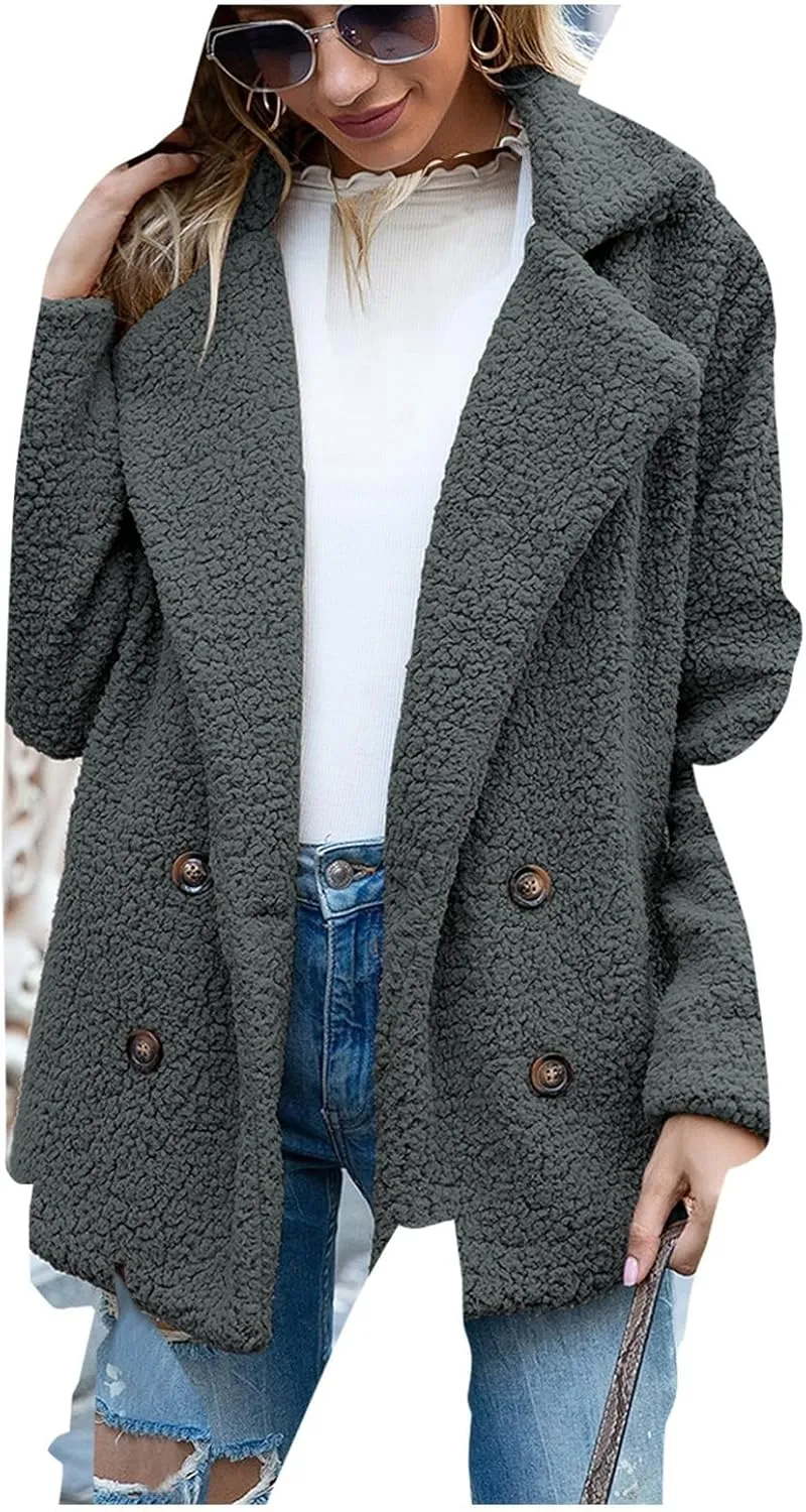 Sherpa Faux Fur Coat for Women Open Front Lapel Long Sleeve Sweater Blazer Fuzzy Teddy Fleece Jacket Winter Outfits