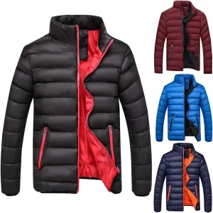 SHOPESSA Men's Winter Coat Casual Mock Neck Zip Up Down Jacket Padded Bomber Jacket Men Relaxed Fit Diamond Quilted Jackets