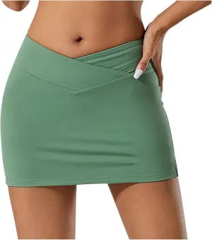 Short Skirts for Women Crossover Stretchy High Waisted Skirt Seamless Smooth Pull on Yoga Tennis Mini Skirts Outfit