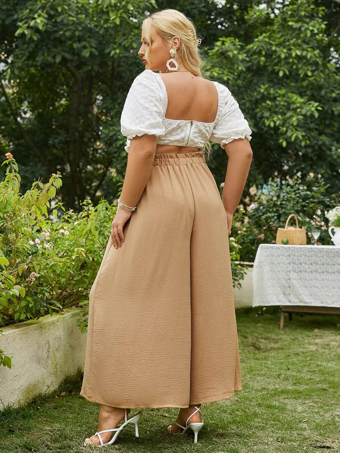 Simplee Women's Casual Split Wide Leg Pants High Waist Palazzo Flowy Beach Pants Summer Boho Lounge Pants with Pockets