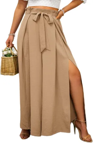 Simplee Women's Casual Split Wide Leg Pants High Waist Palazzo Flowy Beach Pants Summer Boho Lounge Pants with Pockets