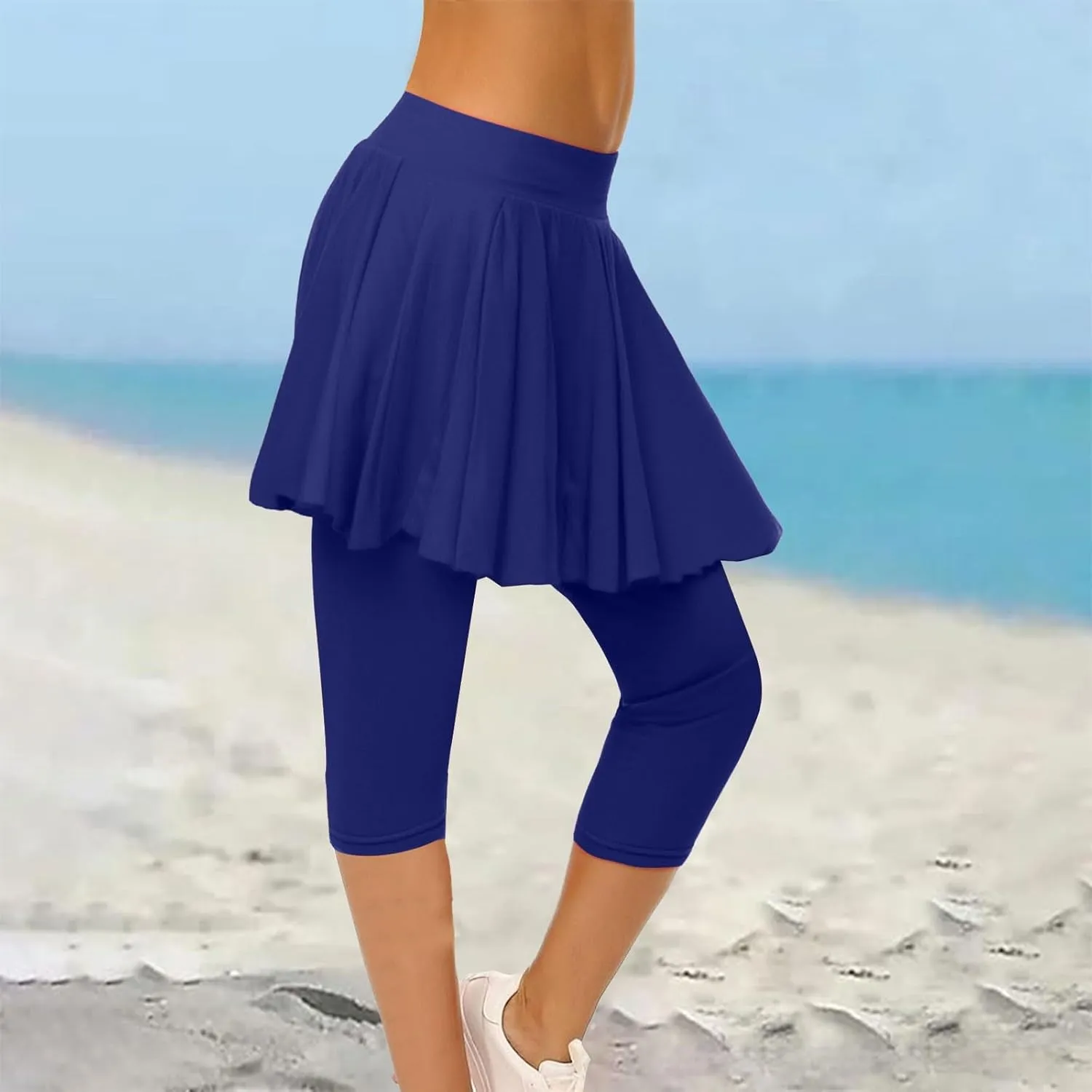 Skirted Leggings for Women High Waist Knee Length Golf Tennis Capri Yoga Pants Pleated Skirt Athletic Running Skorts