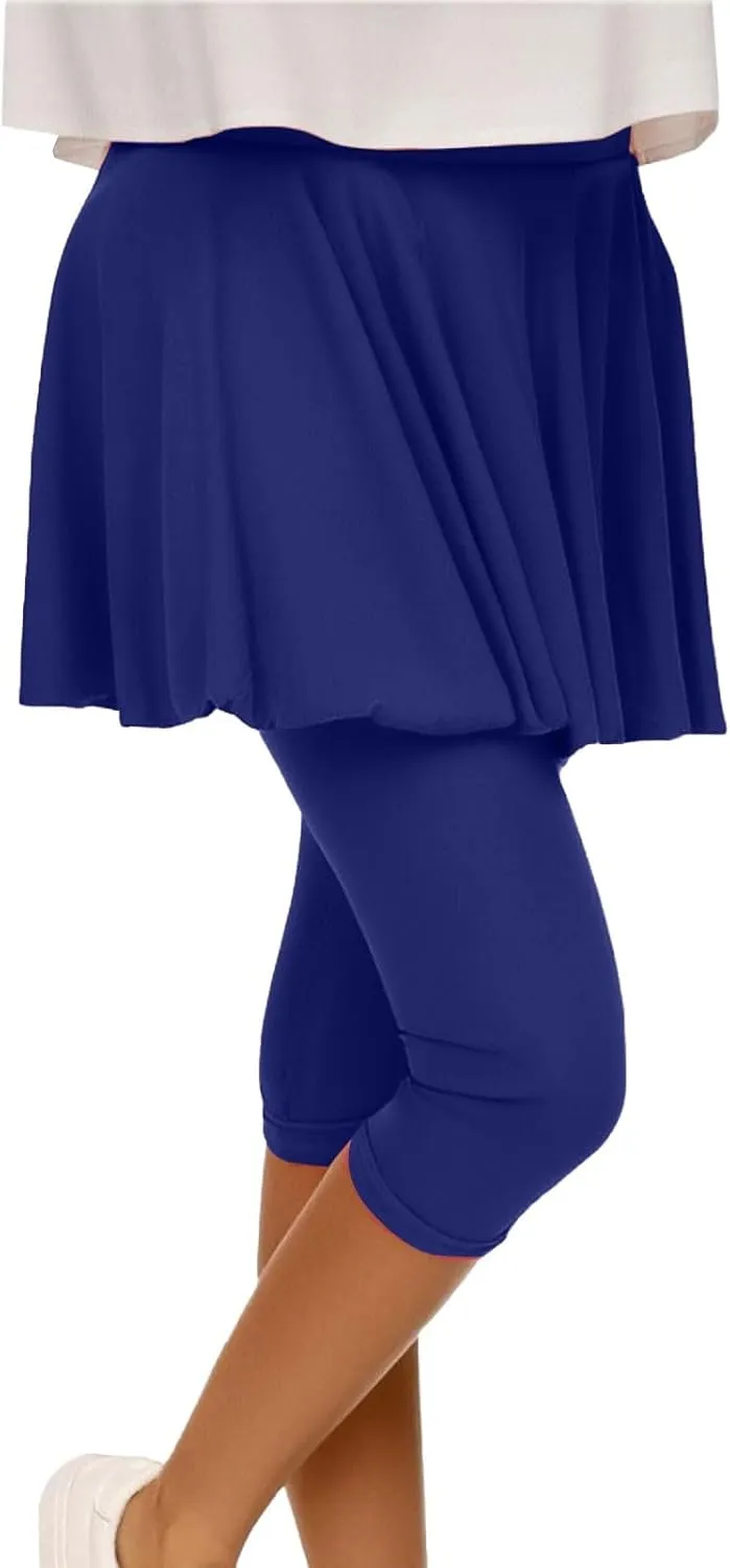 Skirted Leggings for Women High Waist Knee Length Golf Tennis Capri Yoga Pants Pleated Skirt Athletic Running Skorts
