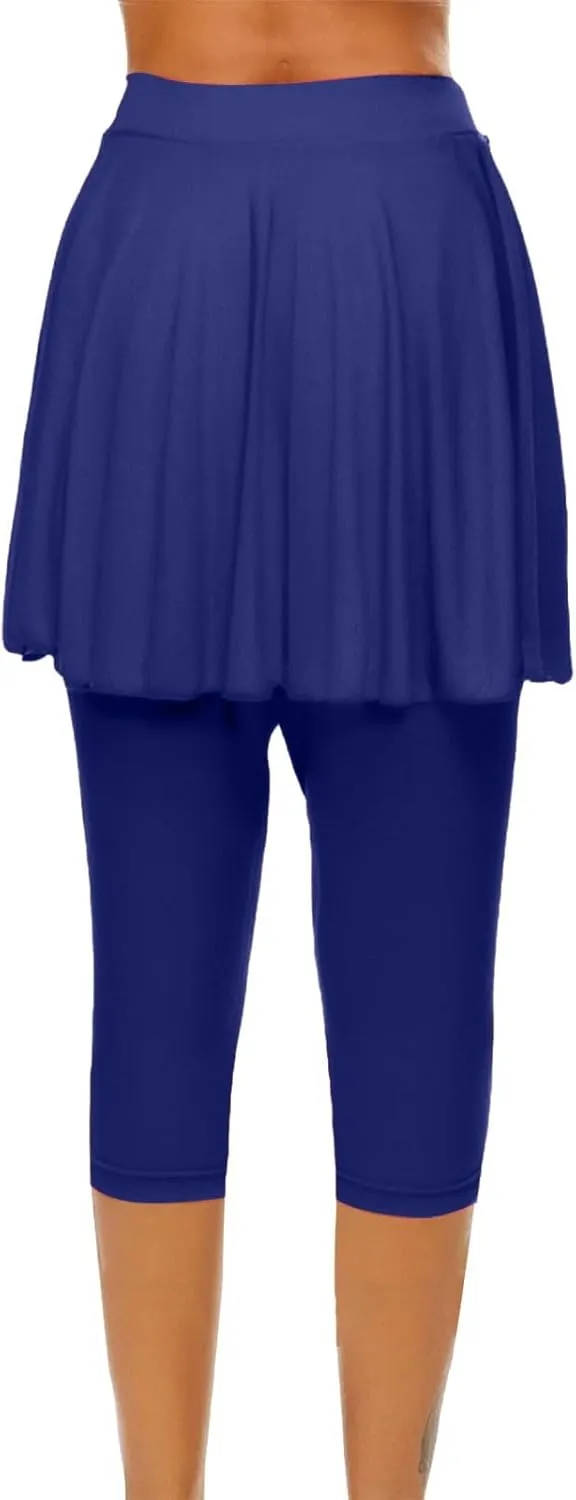 Skirted Leggings for Women High Waist Knee Length Golf Tennis Capri Yoga Pants Pleated Skirt Athletic Running Skorts