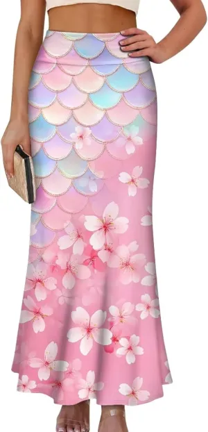 Skirts for Women Elastic Fishtail Bodycon Long Skirt High Waist A-Line Maxi Long Skirts Vacation Skirt for Lady